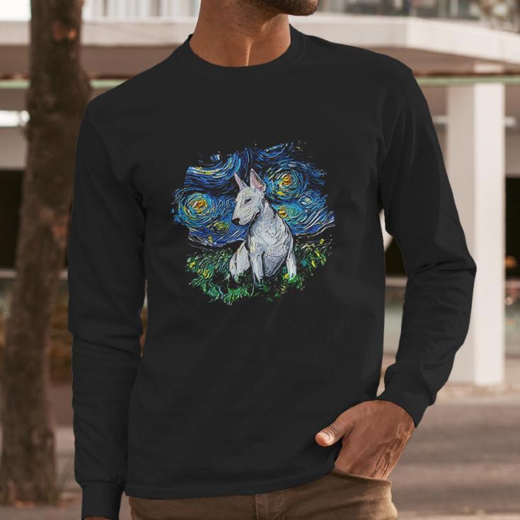 Bull Terrier Starry Night Impressionist Dog Art Long Sleeve T-Shirt Gifts for Him