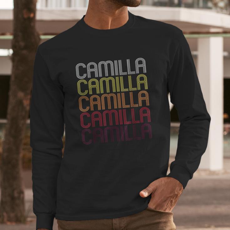 Camilla Retro Wordmark Pattern Vintage Style Long Sleeve T-Shirt Gifts for Him