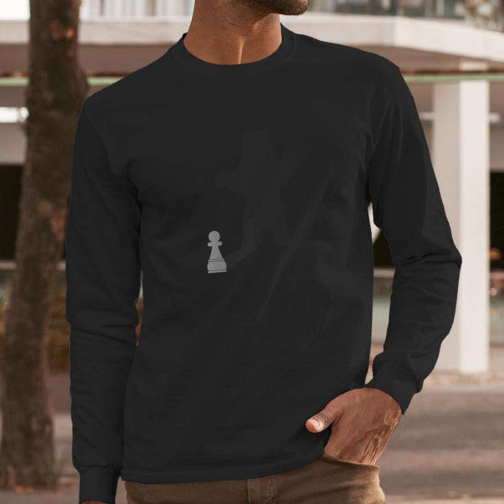 Chess Pawn Piece With Wild Bear Shadow Tee Gag Gift Long Sleeve T-Shirt Gifts for Him