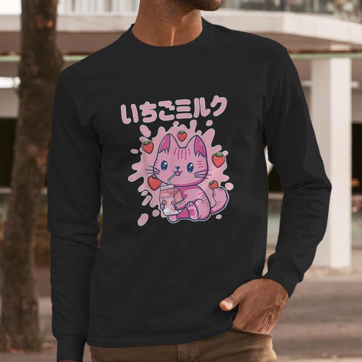 Chibi Kitten Kawaii Cat Japanese Strawberry Milk Drink Long Sleeve T-Shirt Gifts for Him