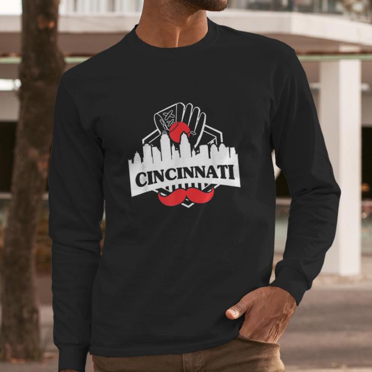 Cincinnati Red Mustache Long Sleeve T-Shirt Gifts for Him