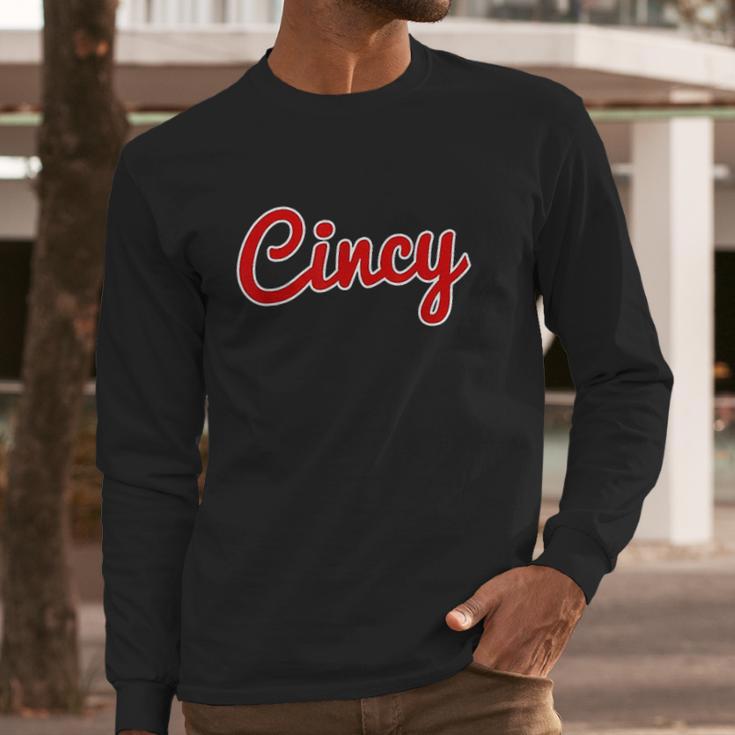 Classic Red Script Cincy City Long Sleeve T-Shirt Gifts for Him