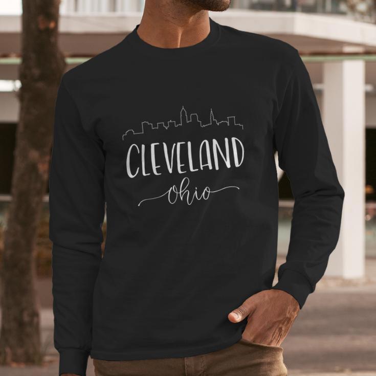 Cleveland Ohio Great Gift Skyline Calligraphy Gift Long Sleeve T-Shirt Gifts for Him