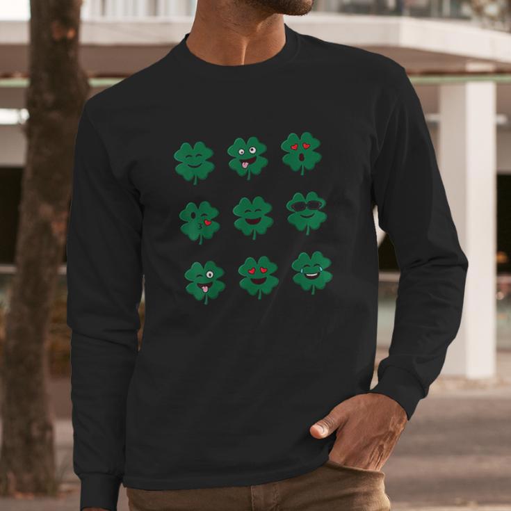 Clover Emojis St Patricks Day Emoticons Boys Girls Kids Long Sleeve T-Shirt Gifts for Him