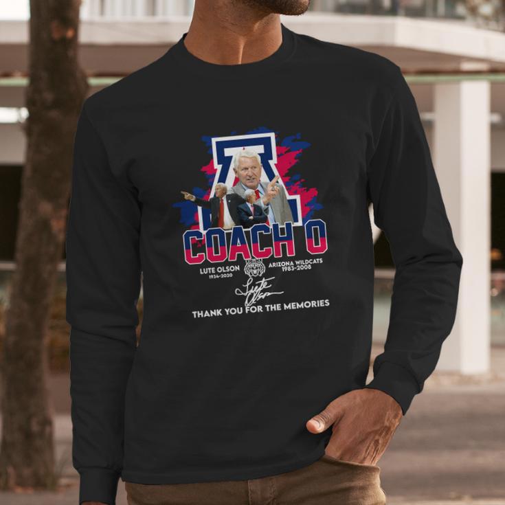 Coach O Lute Olson 1934 2020 Arizona Wildcats 1983 2008 Signature Long Sleeve T-Shirt Gifts for Him