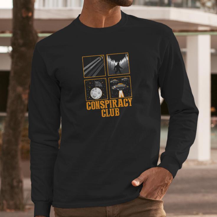 Conspiracy Club Bigfoot Ufo Aliens Moon Landing Long Sleeve T-Shirt Gifts for Him