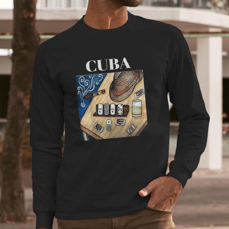 Cuban Dominos Cigar Fedora Hat Funny Cuba Long Sleeve T-Shirt Gifts for Him