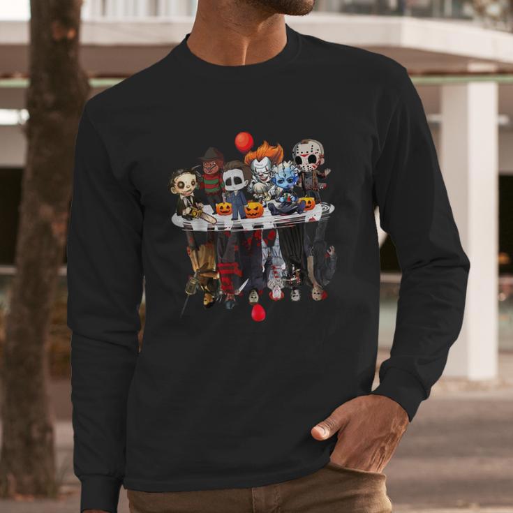 Cute Horror Movie Chibi Character Water Reflection Halloween Long Sleeve T-Shirt Gifts for Him