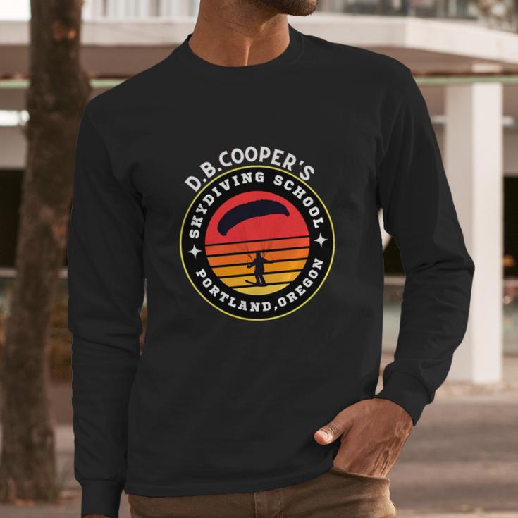 D B Cooper Robber Thief Parachute Skydiving School Portland Oregon Retro Long Sleeve T-Shirt Gifts for Him