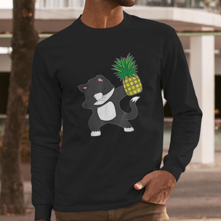 Dabbing Kitty Cat Pineapple Aloha Beach Hawaiian Dance Long Sleeve T-Shirt Gifts for Him