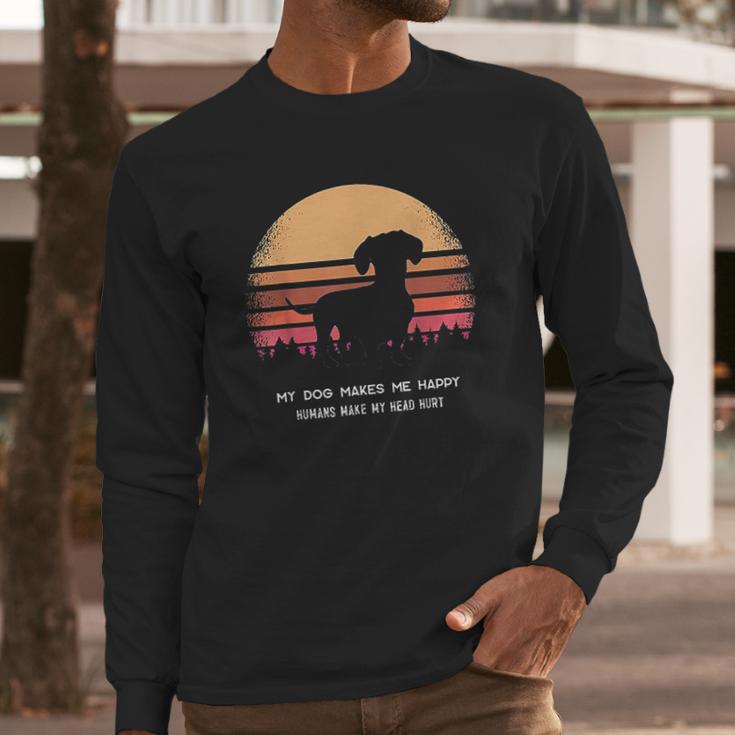 Dachshund Twilight Vintage Pine Tree Long Sleeve T-Shirt Gifts for Him