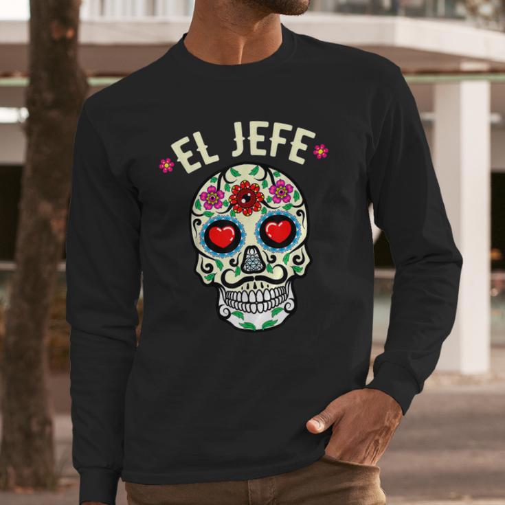 Day Of The Dead Mexico El Jefe Boss Sugar Skull Halloween Long Sleeve T-Shirt Gifts for Him