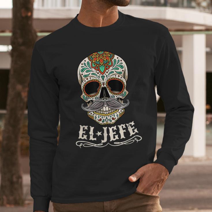 Day Of The Dead Mexico El Jefe Boss Sugar Skull Halloween Long Sleeve T-Shirt Gifts for Him