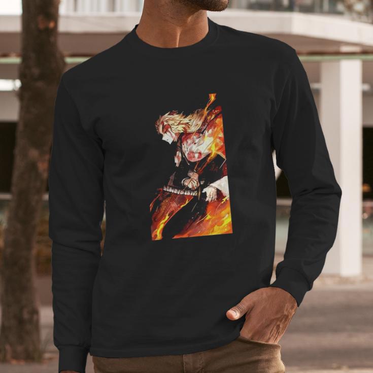 Demon Slayer Graphic Flame Long Sleeve T-Shirt Gifts for Him