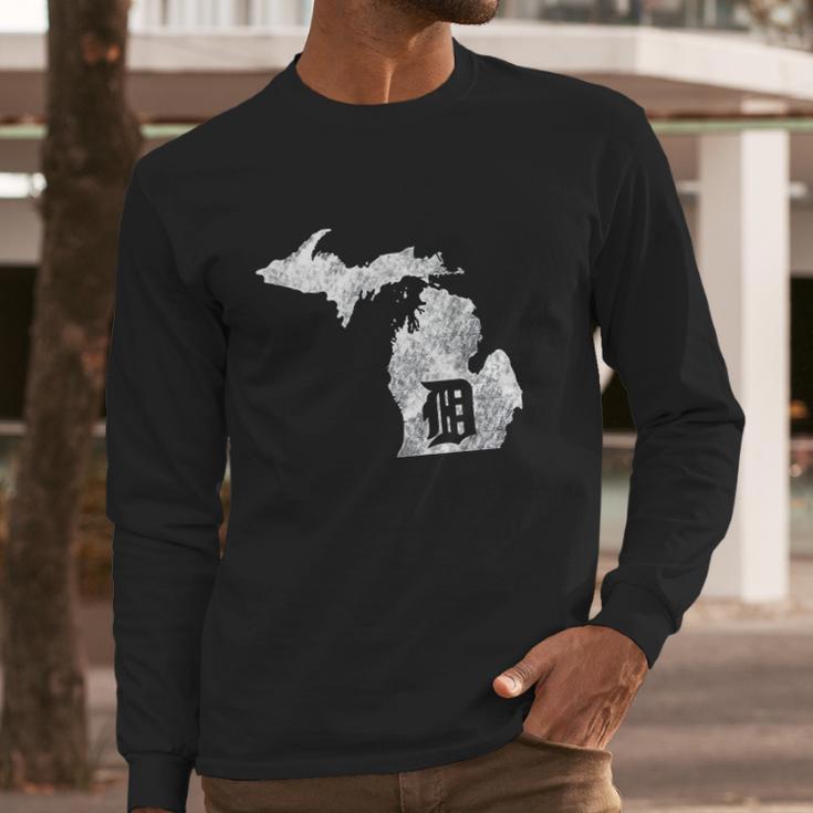 Detroit Michigan Motor City Midwest D Mitten Long Sleeve T-Shirt Gifts for Him