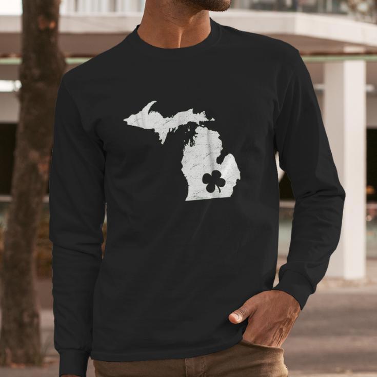 Detroit Michigan Shamrock St Patricks Day Mitten Long Sleeve T-Shirt Gifts for Him