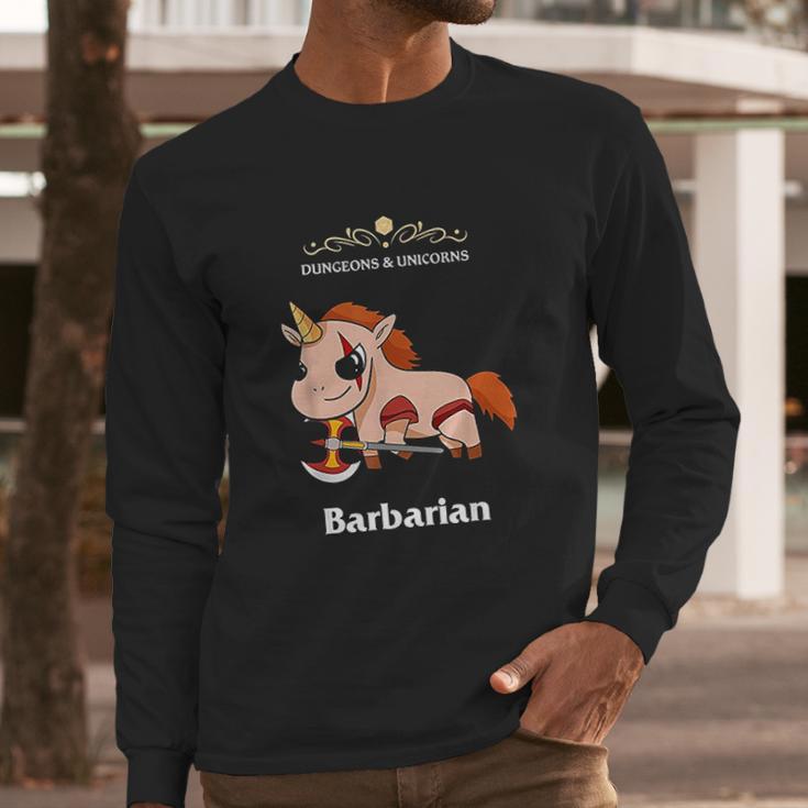 Dungeons And Unicorns Rpg D20 Barbarian Rage Tabletop Gamers Long Sleeve T-Shirt Gifts for Him