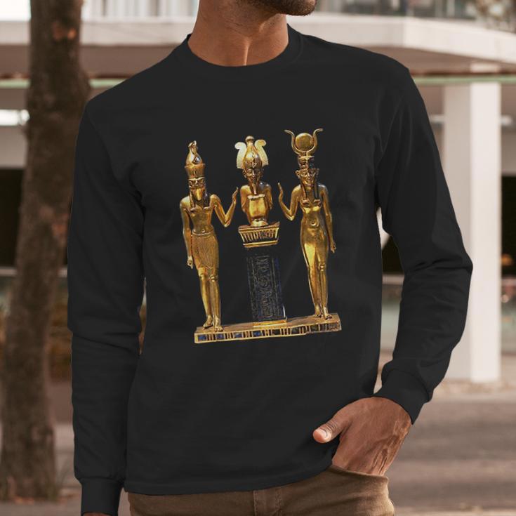 Egyptian Trinity Golden Horus Osiris And Isis Statue Long Sleeve T-Shirt Gifts for Him