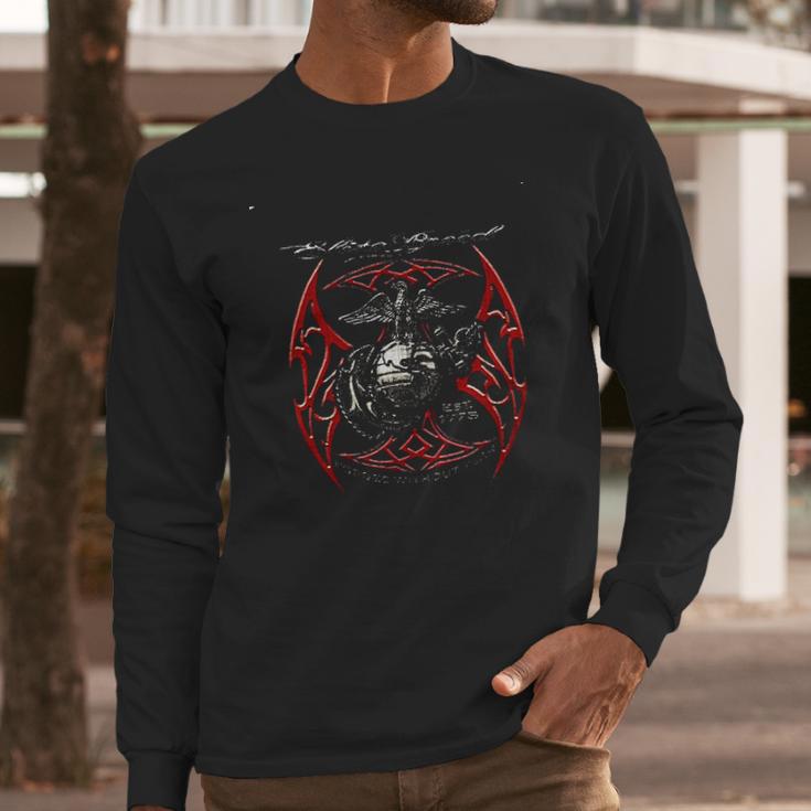 Elite Breed Usmc Red Blades Silver Foil Long Sleeve T-Shirt Gifts for Him