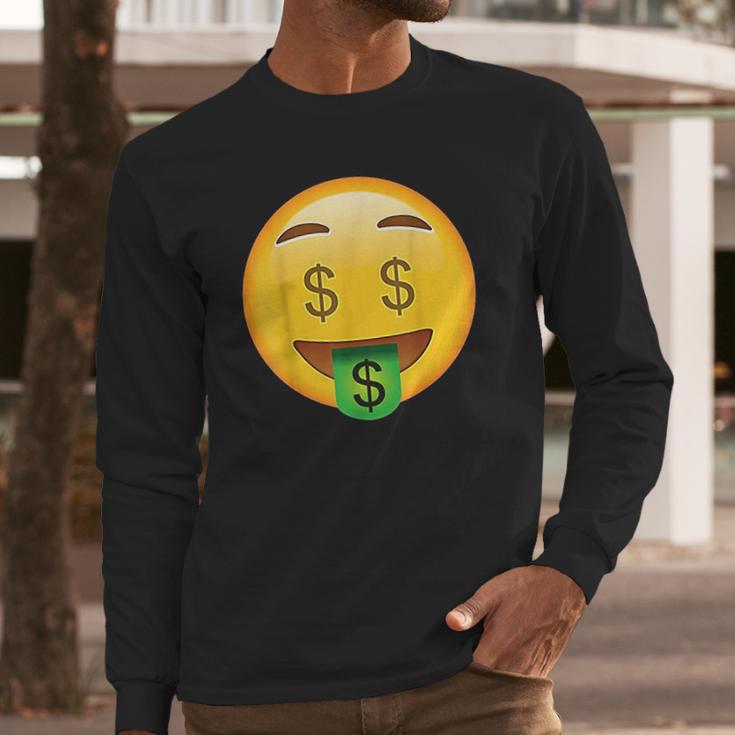 Emoji Money Face Cute Smile Dollar Signs Eyes Mouth Emotic Long Sleeve T-Shirt Gifts for Him