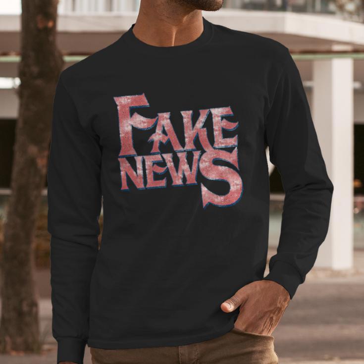 Fake News Distressed Text Long Sleeve T-Shirt Gifts for Him