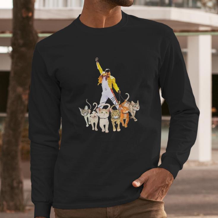 Freddie Mercury With Yellow Jacket And Cats Long Sleeve T-Shirt Gifts for Him