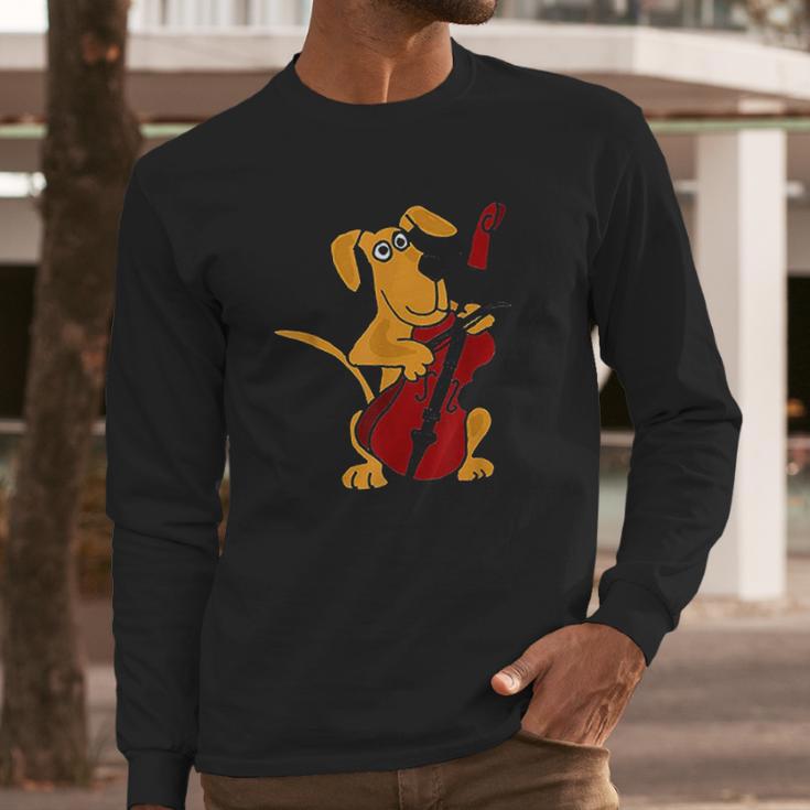 Funny Brown Dog Playing Cello Long Sleeve T-Shirt Gifts for Him