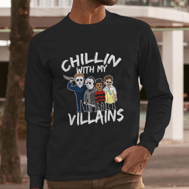 Funny Halloween Chillin With My Villains Long Sleeve T-Shirt Gifts for Him