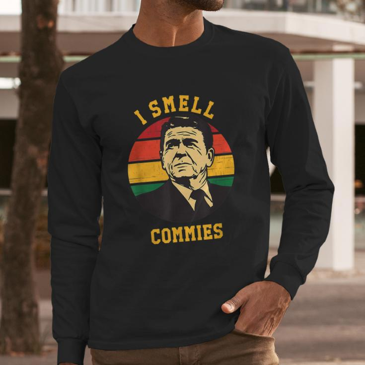 Funny Ronald Reagan Gift I Smell Commies Political Humor Gift Long Sleeve T-Shirt Gifts for Him