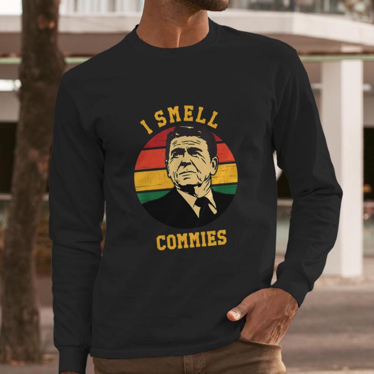 Funny Ronald Reagan I Smell Commies Political Humor Long Sleeve T-Shirt Gifts for Him