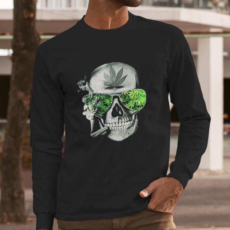 Funny Style Cannabis Marijuana Skull Mens Long Sleeve T-Shirt Gifts for Him