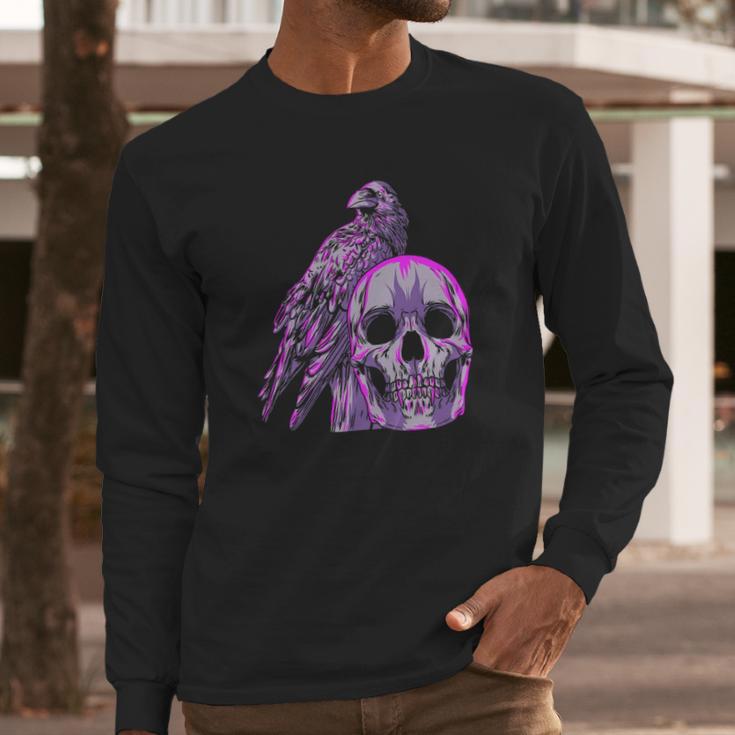 Goth Pastel Skull Crow Bird Skeleton Head Raven Gothic Lover Long Sleeve T-Shirt Gifts for Him