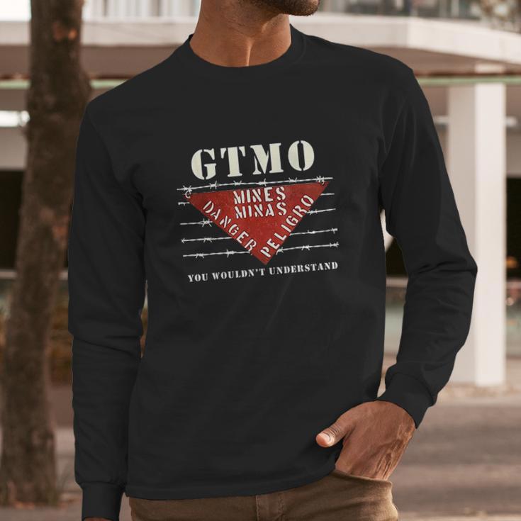 Gtmo Land Mine Barbed Wire Sign Guantanamo Bay Cuba Long Sleeve T-Shirt Gifts for Him