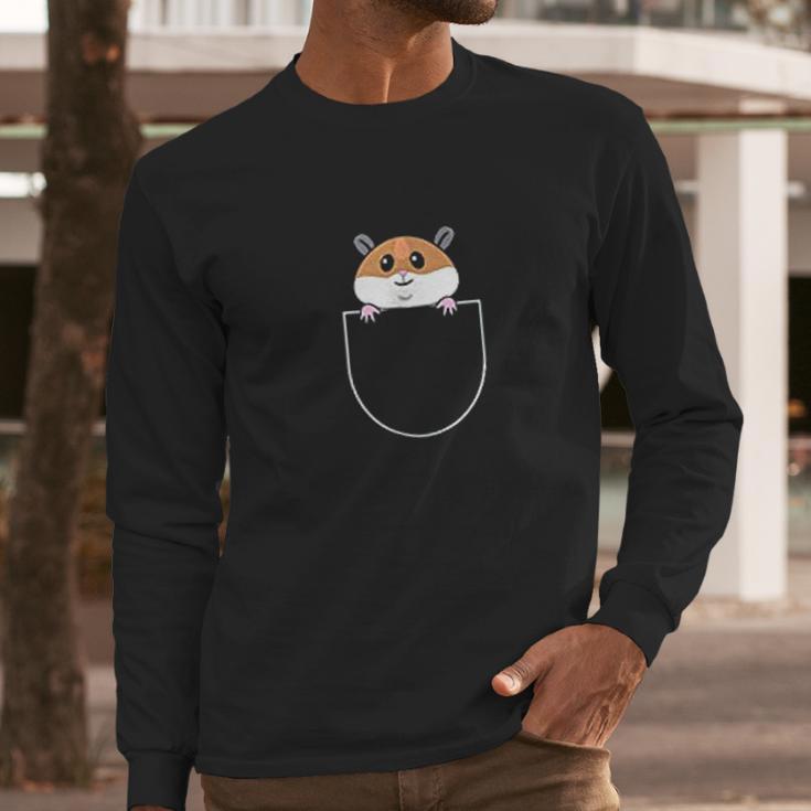 Hamster In Faux Pocket Long Sleeve T-Shirt Gifts for Him