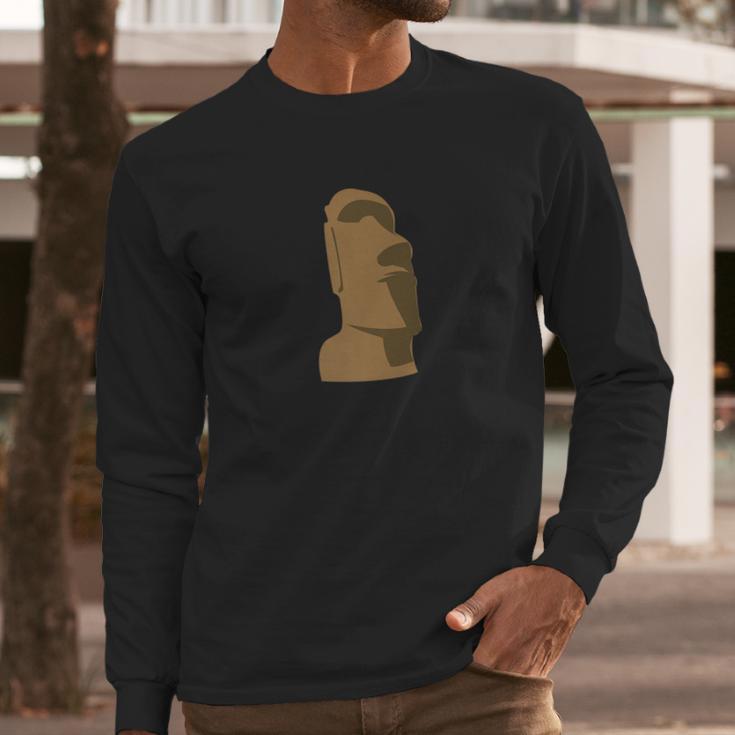 Hawaiian Luau Brown Moai Easter Island Tiki Gif Long Sleeve T-Shirt Gifts for Him