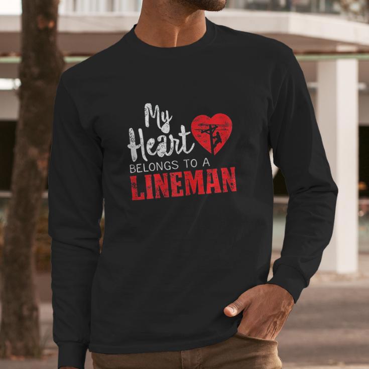 My Heart Belongs To A Electric Cable Lineman Long Sleeve T-Shirt Gifts for Him