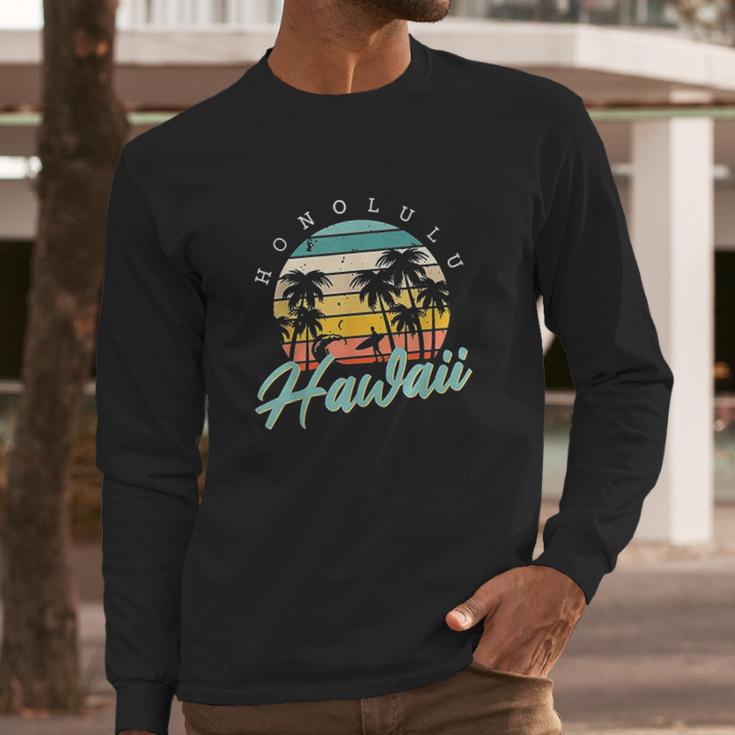 Honolulu Hawaii Aloha Hula Retro Vintage Sunset Summer Beach Long Sleeve T-Shirt Gifts for Him