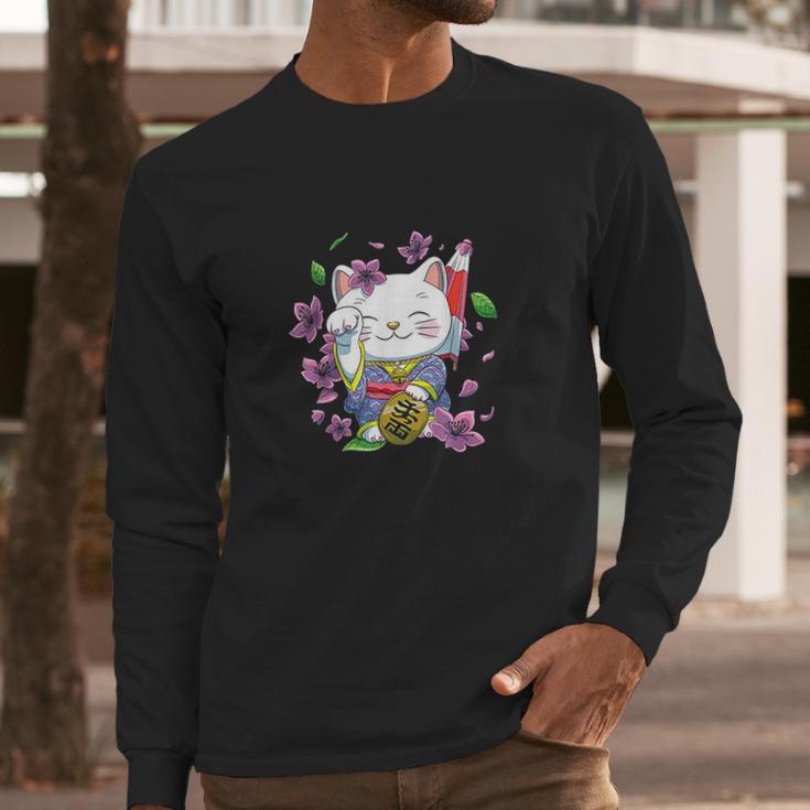 Japanese Maneki Neko Lucky Cat Long Sleeve T-Shirt Gifts for Him