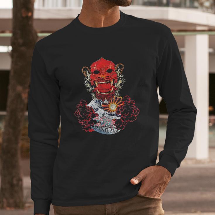 Japanese Red Samurai Oni Ogre Kanagawa Wave Demon Long Sleeve T-Shirt Gifts for Him