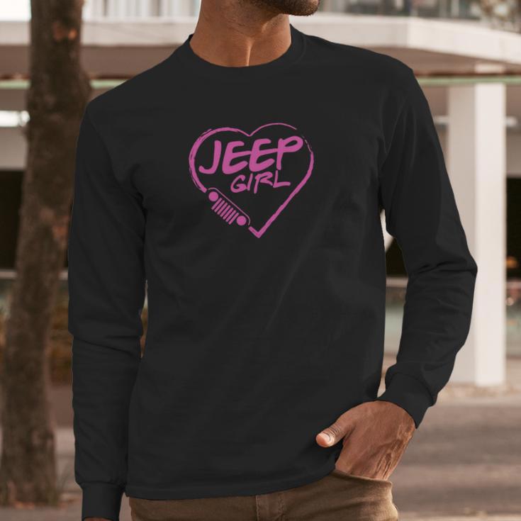 Jeep Girl - Pink Heart Lovely T-Shirt Long Sleeve T-Shirt Gifts for Him