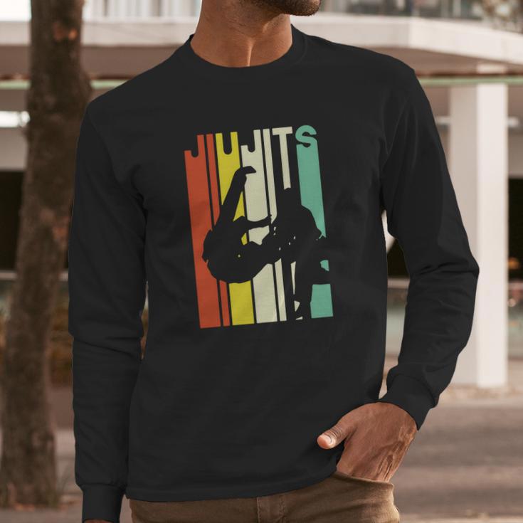 Jiu Jitsu Silhouette Bjj Brazilian Jiu Jitsu Retro Long Sleeve T-Shirt Gifts for Him