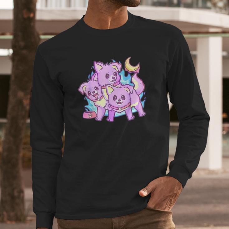 Kawaii Pastel Goth 3 Headed Dog Anime Long Sleeve T-Shirt Gifts for Him