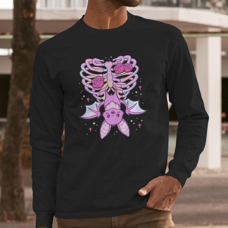 Kawaii Pastel Goth Cute Creepy Bat Skeleton Long Sleeve T-Shirt Gifts for Him