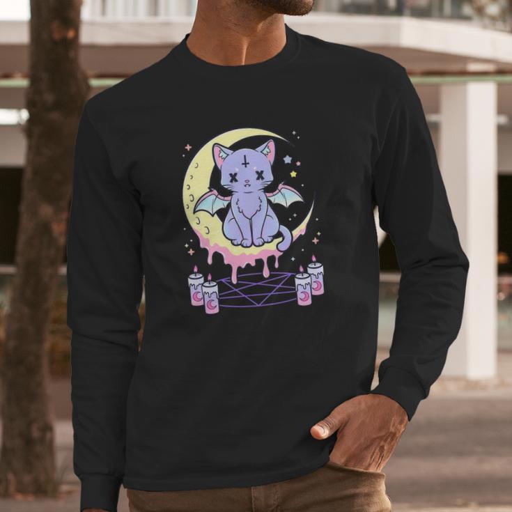 Kawaii Pastel Goth Cute Creepy Black Cat Long Sleeve T-Shirt Gifts for Him