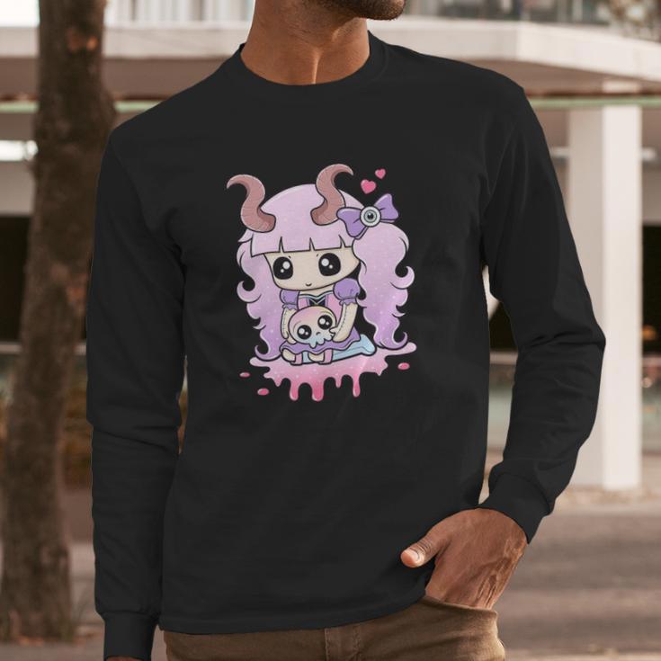 Kawaii Pastel Goth Cute Creepy Girl Anime Skull Long Sleeve T-Shirt Gifts for Him