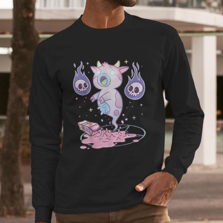 Kawaii Pastel Goth Cute Creepy Strawberry Milk Ghost Cow Long Sleeve T-Shirt Gifts for Him