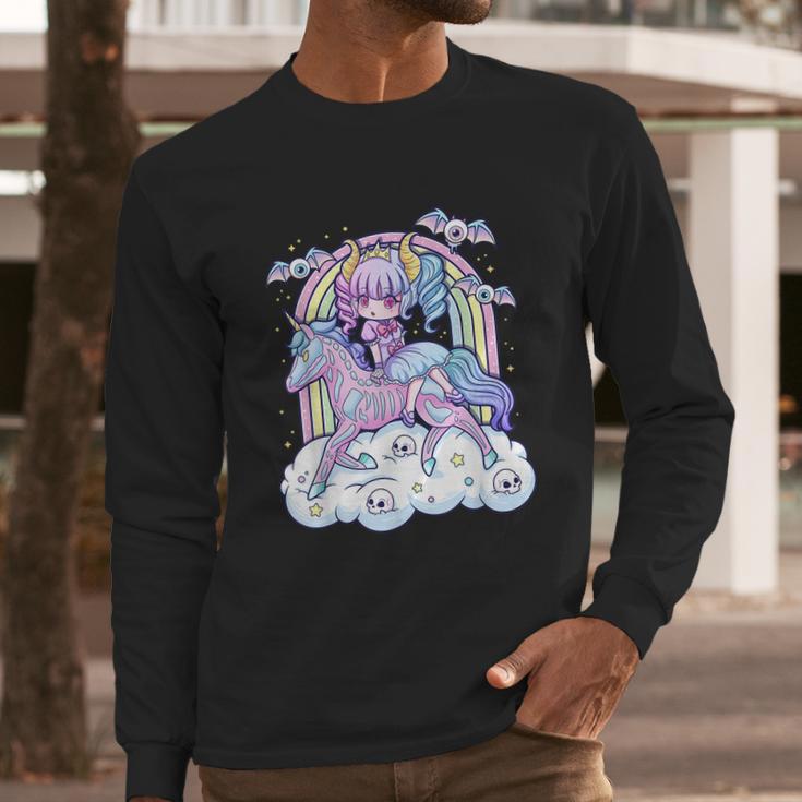 Kawaii Pastel Goth Cute Creepy Sugar Skull Unicorn Long Sleeve T-Shirt Gifts for Him