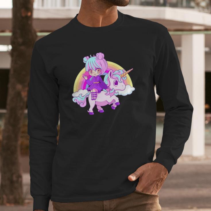 Kawaii Pastel Goth Unicorn Japanese Anime Girl Menhera Long Sleeve T-Shirt Gifts for Him