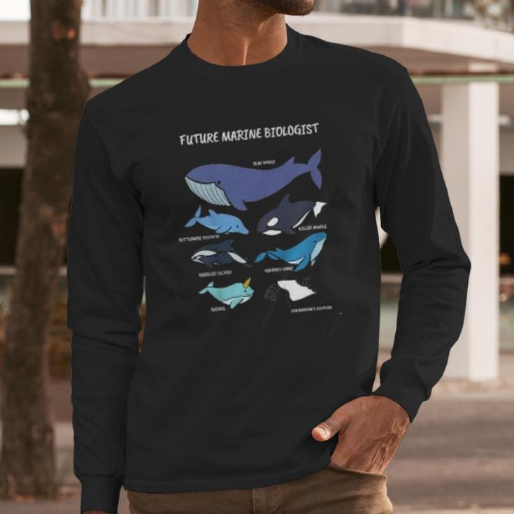 Kids Future Marine Biologist Types Of Whales And Dolphins Whale Biology Pun Long Sleeve T-Shirt Gifts for Him