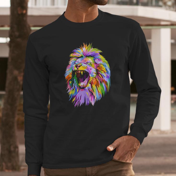 Lion Head Colorful Long Sleeve T-Shirt Gifts for Him